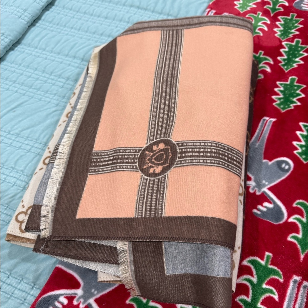 Peach and Brown Patterned Scarf